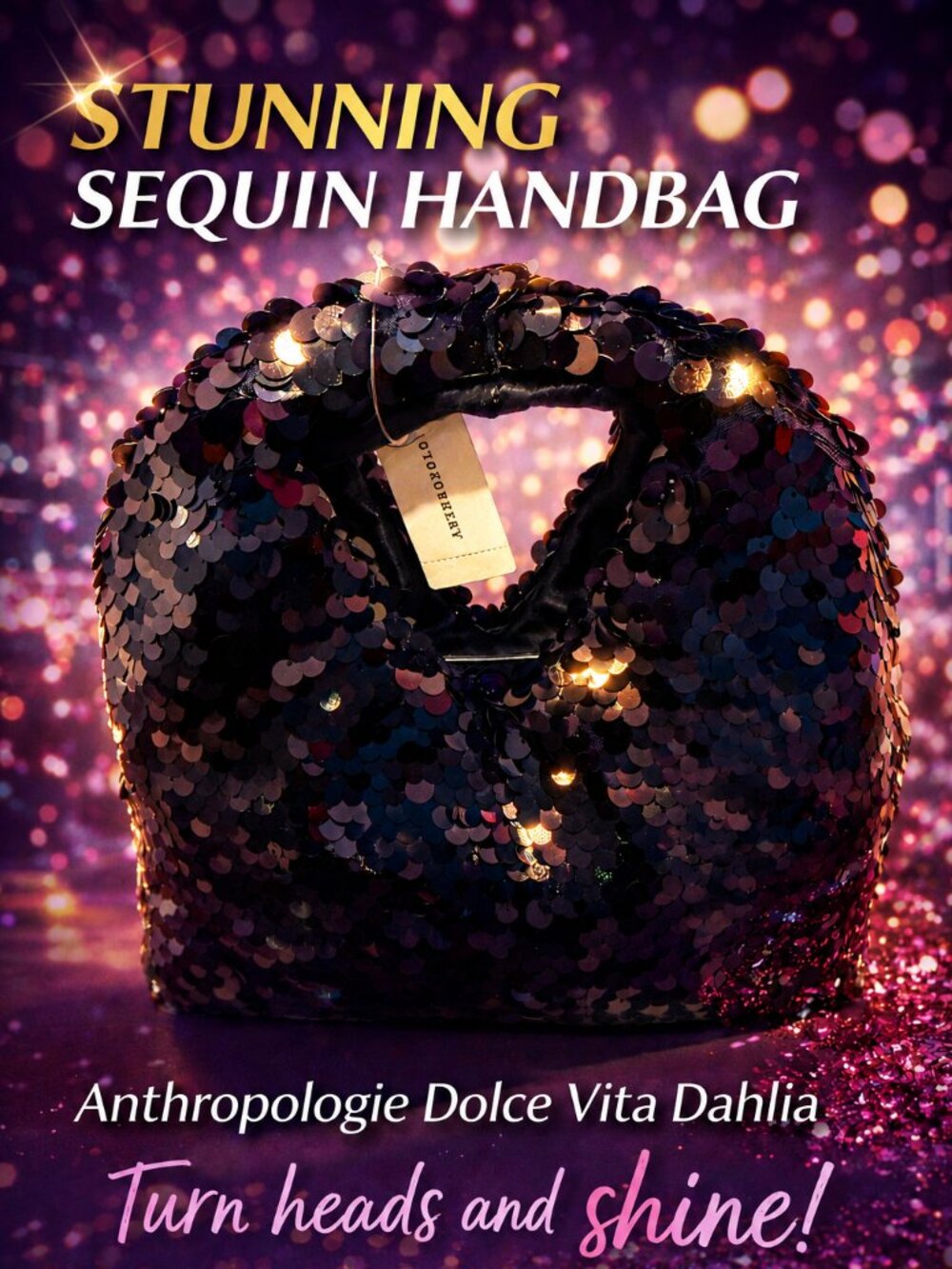 Anthropologie Dolce Vita Dahlia Sequin Handbag Black Evening Party Bag